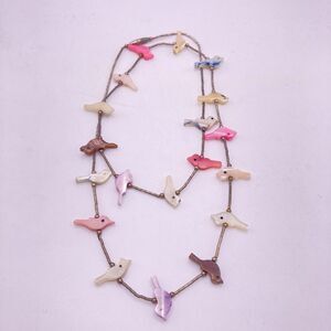 Vintage Colorful Sterling Silver Zuni Fetish Carved Birds Necklace  22"